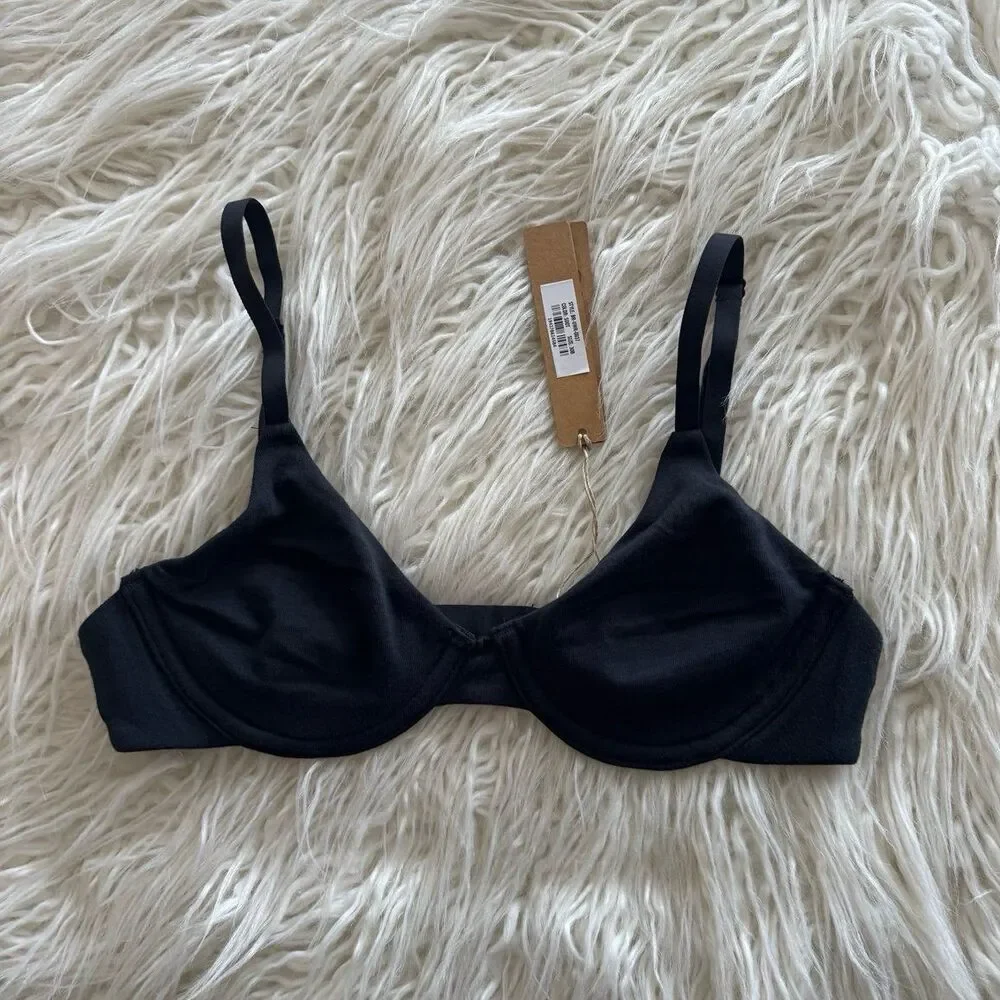 Skims Cotton Jersey T-shirt Bra Soot Size 30B - Picture 1 of 6